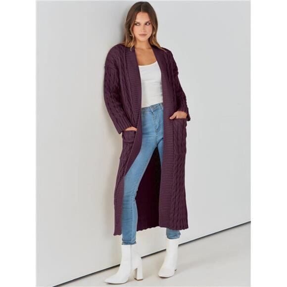 Womens Long Cardigan Sweaters Trendy plum - Picture 1 of 5
